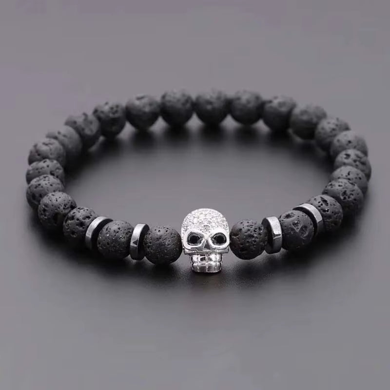 Black Eye Skull Hematite Bead Bracelet Men Classic Handmade 8Mm Lava Stone Charm Bracelet for Men Jewelry Gift