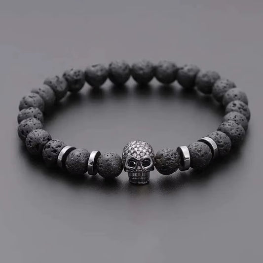 Black Eye Skull Hematite Bead Bracelet Men Classic Handmade 8Mm Lava Stone Charm Bracelet for Men Jewelry Gift