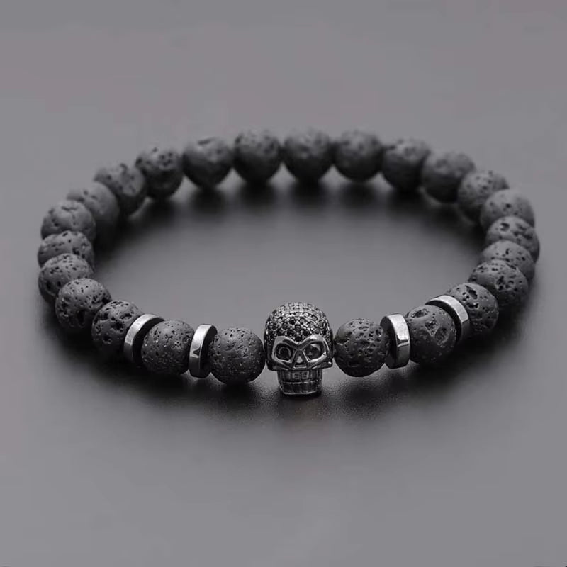 Black Eye Skull Hematite Bead Bracelet Men Classic Handmade 8Mm Lava Stone Charm Bracelet for Men Jewelry Gift