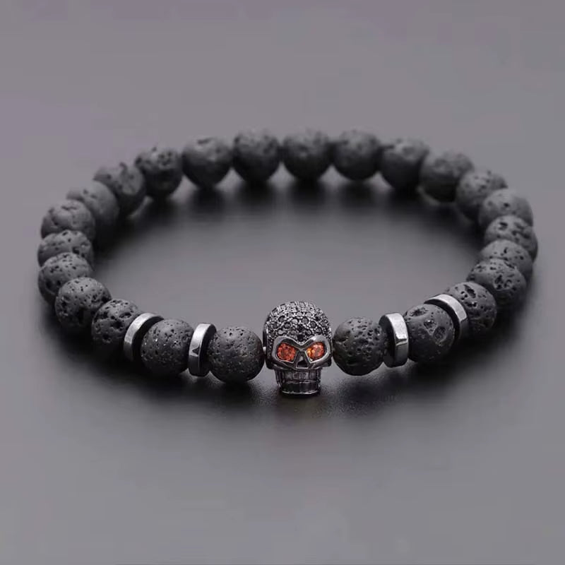 Black Eye Skull Hematite Bead Bracelet Men Classic Handmade 8Mm Lava Stone Charm Bracelet for Men Jewelry Gift